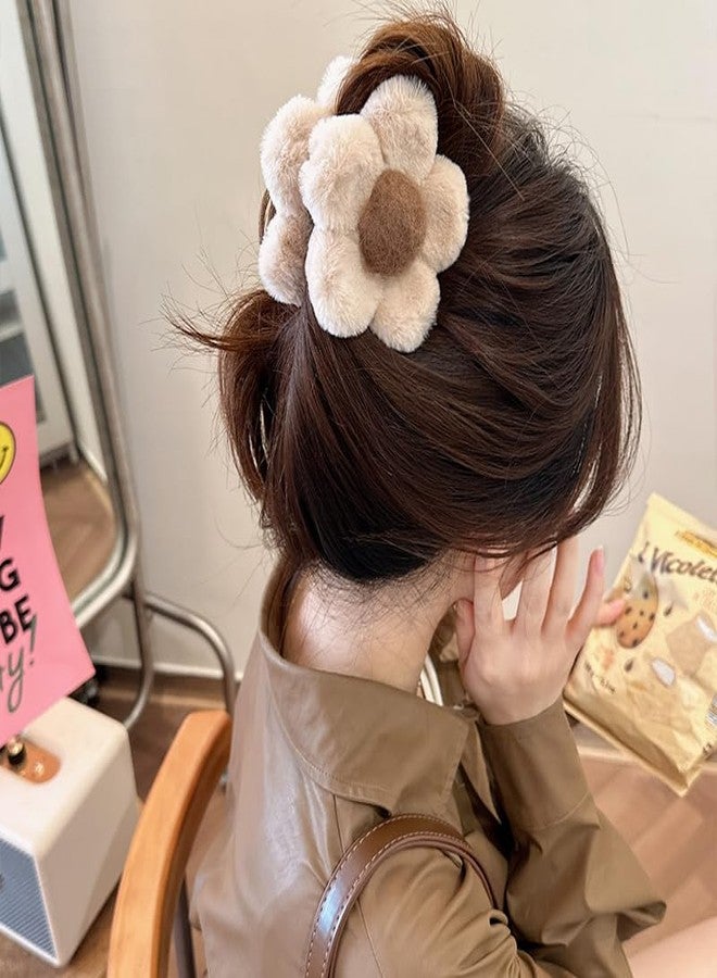 TUCEWP Flower Hair Clips for Women Girls Cute Kawaii Fluffy Claw Clip for Long Curly Thick Thin Hair Brown Medium Plastic Jaw Claw Clips Strong Hold Hair Catch Clamps Barrettes Headwear Hair Styling Clips - Image 1